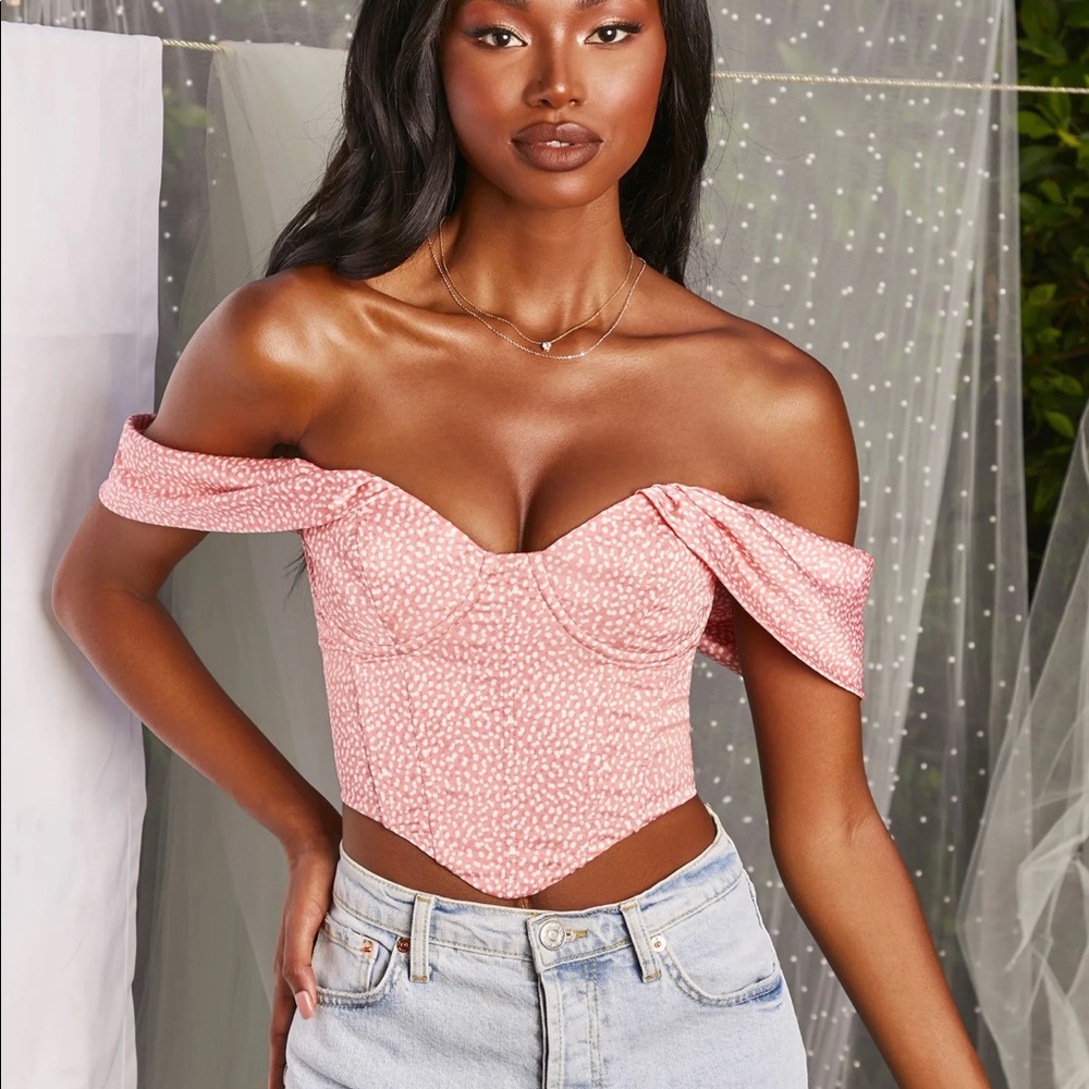 SATIN BARDOT CORSET CROP TOP IN CORAL
